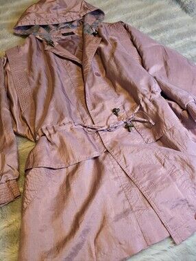 Vintage Dusty Rose Hooded Drawstring Trench Coat